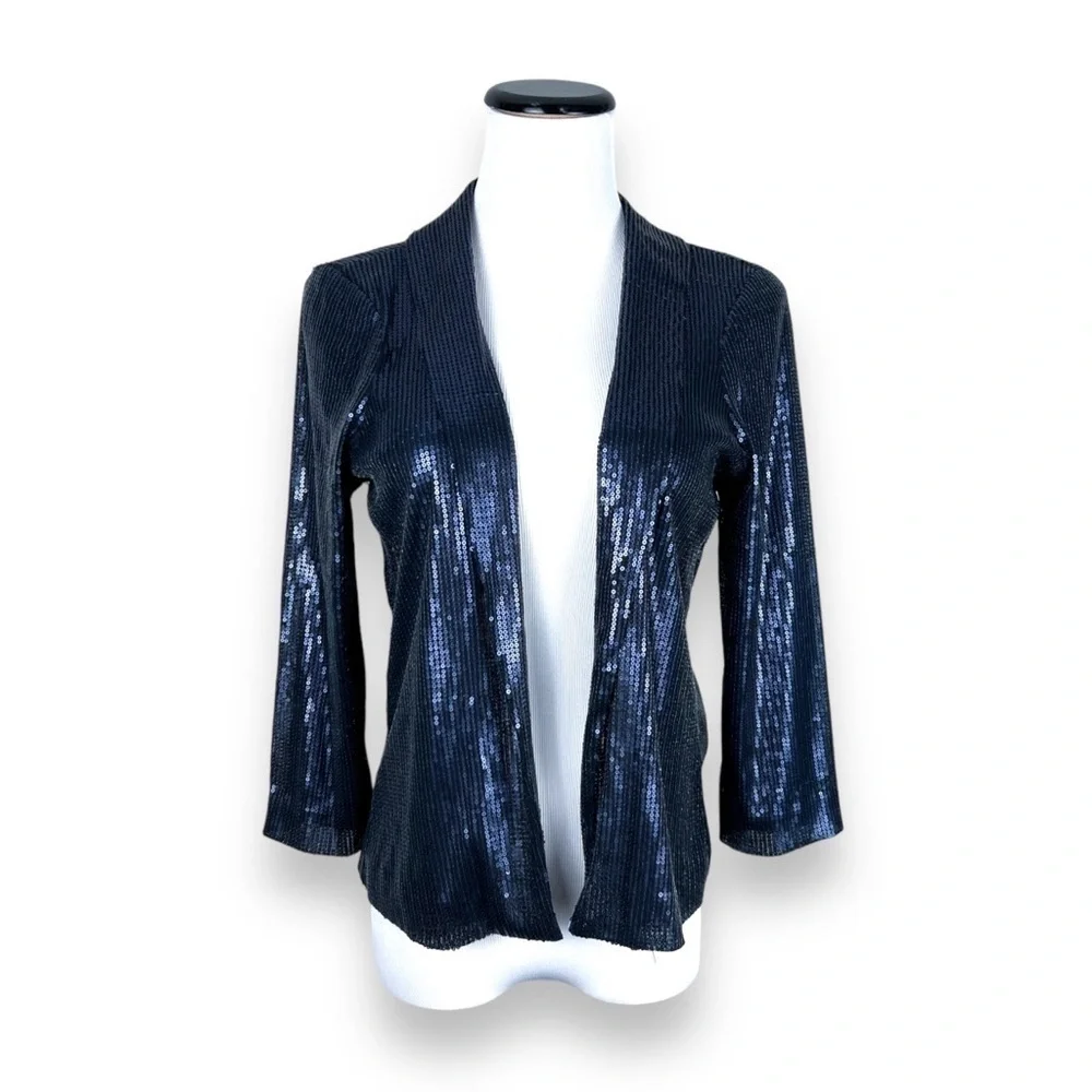 Michael Stars Anthropologie NWT Blue Sequin Cropped Jacket S Party NYE Glam - Picture 1 of 10